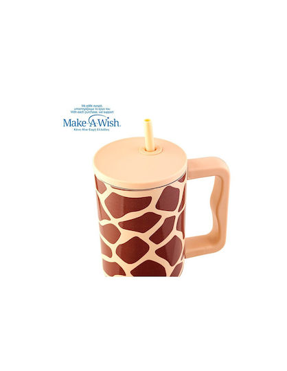 Nava Термос Бутилка От Неръждаема Стомана 900ml Beige-brown Със Сламка