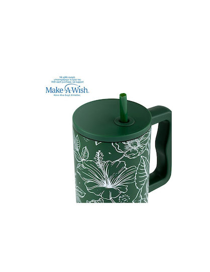 Nava "we Care" Чаша с Дръжка Термос Неръждаема Стомана / Пластмаса 900ml Sketch Floral с Сламка и Дръжка