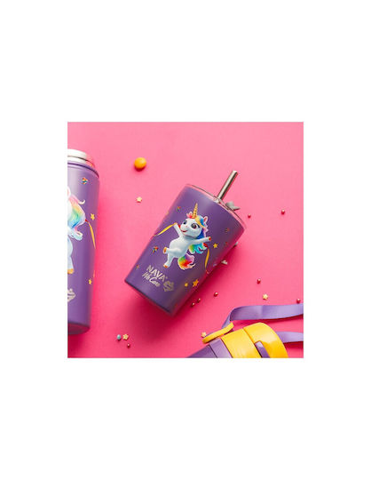 Nava "we Care" Ποτήρι Θερμός Ανοξείδωτο / Πλαστικό BPA Free 350ml Purple Unicorn με Καλαμάκι