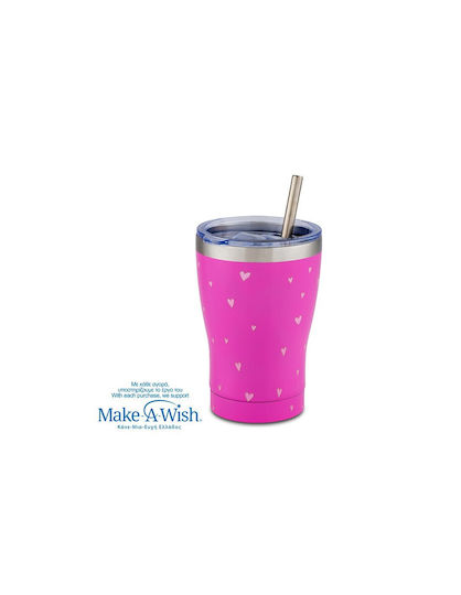 Nava We Care Glas Thermosflasche Rostfreier Stahl 400ml Rosa Einhorn mit Stroh