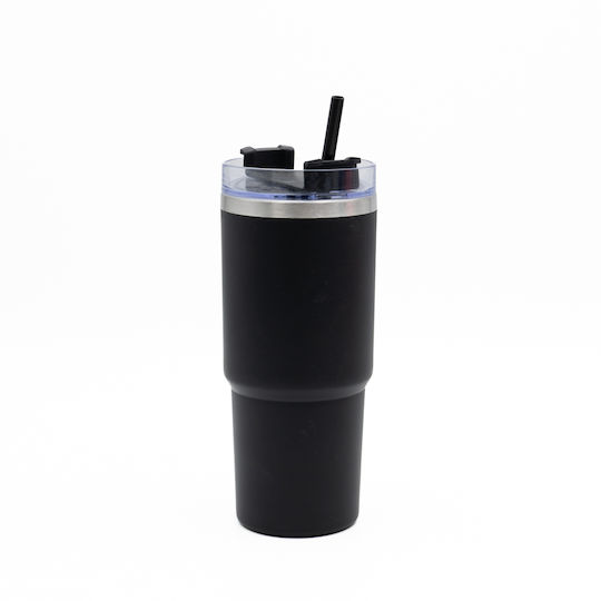 TnS Thermos Stainless Steel Cup 600ml Black with Straw