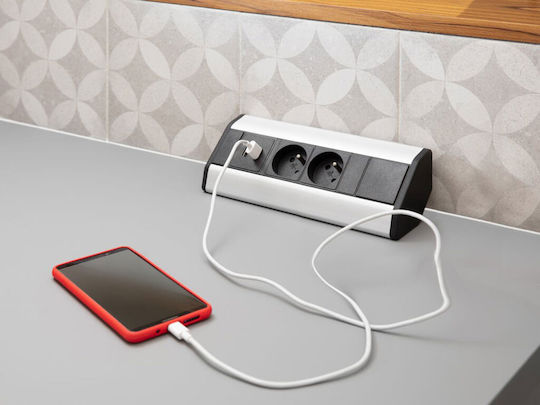 Design Light Bandă De Alimentare Cu 2 Prize Cu USB-A USB-C Și Cablu 1.8m
