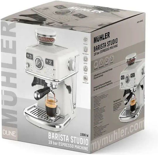 Muhler Автоматична Еспресо Машина 1500W Налягане 19bar с Мелачка Бяла MCM-399AZ