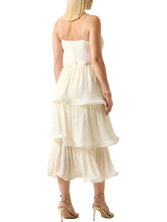 Summer Midi Slip Dress for Wedding Christening Strapless Open Back Beige