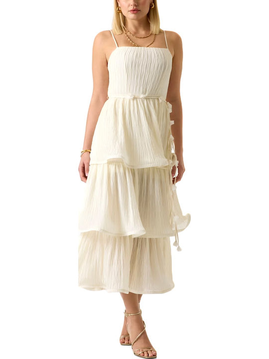 Summer Midi Slip Dress for Wedding Christening Strapless Open Back Beige
