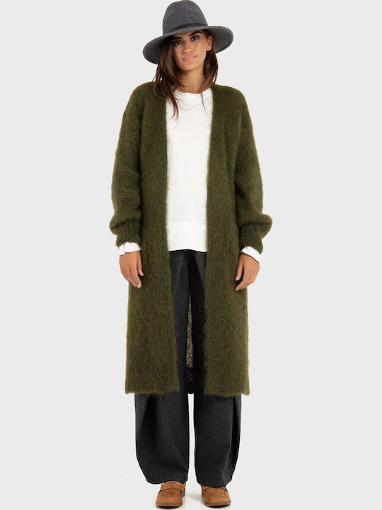 Long Women's Knitted Cardigan Olive