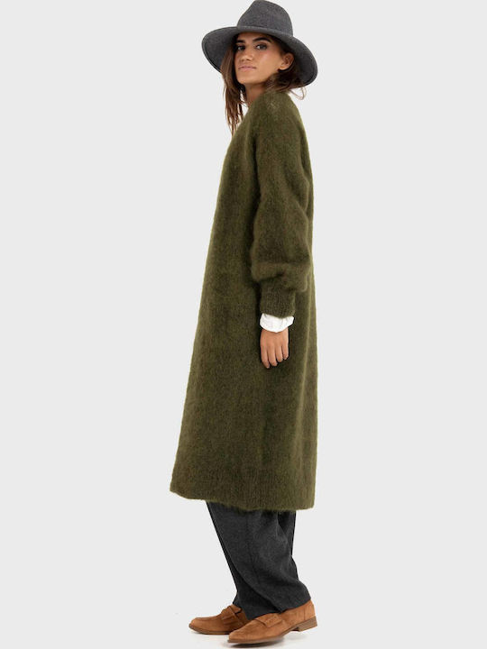 Long Women's Knitted Cardigan Olive