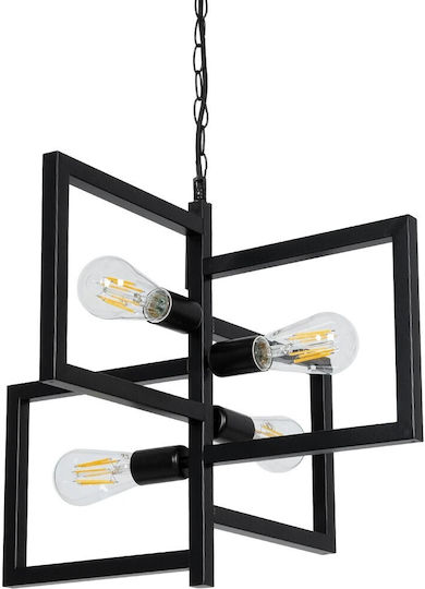 GloboStar Loop Hängelampe Schwarz für 4 Lampen E27 52x52x42cm.
