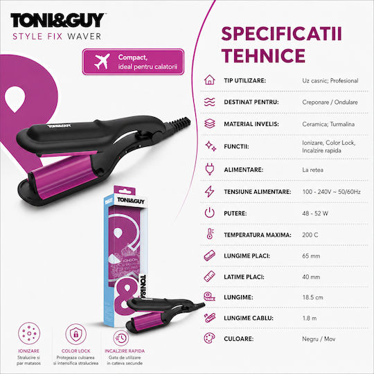Toni & Guy Style Fix Waver Placă TGIR1930E Placă de Îndreptat Părul Ionică Cu Plăci Ceramice 52W