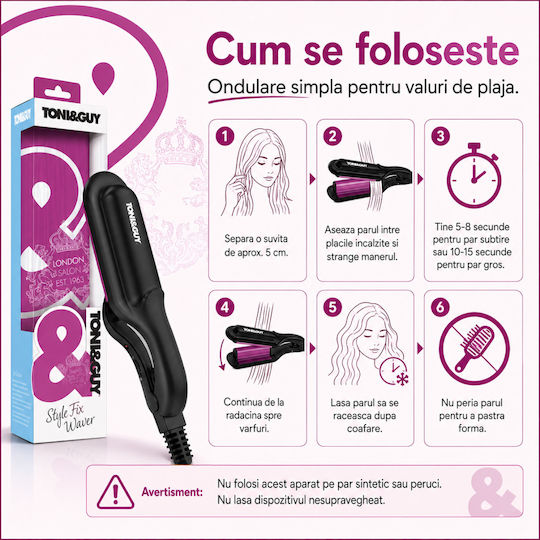Toni & Guy Style Fix Waver Placă TGIR1930E Placă de Îndreptat Părul Ionică Cu Plăci Ceramice 52W