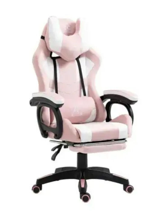 Scaun Gaming din Piele Sintetică cu Suport de Picioare Roz