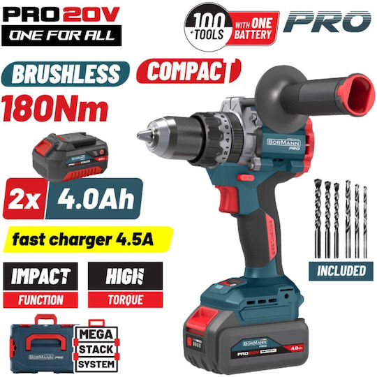 Bormann Pro 085072 Schlagbohrschrauber Batteriebetrieb Brushless 20V 2x4Ah