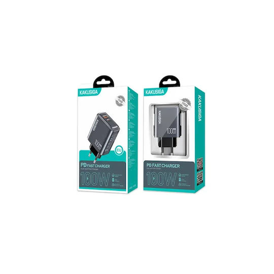 Kakusiga Incarcător Cu Port USB-A și Port USB-C și Cablu USB-C 100W Gri (KSC-1680)