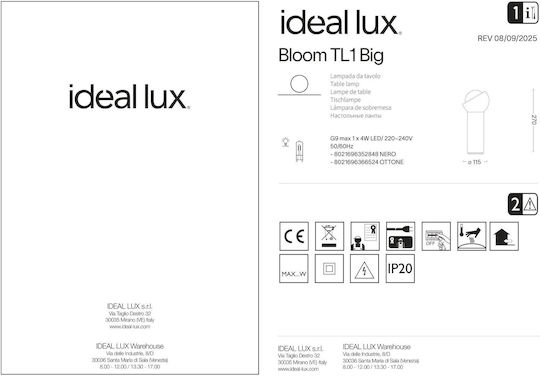 Ideal Lux Lămpi Decorative Pentru Masă Tl1 Big 11.5x27x27cm