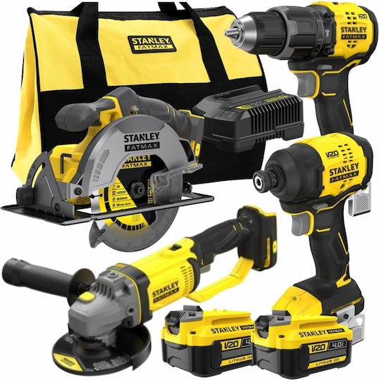Stanley SFMCK459M2S-QW Набор Ъглово Колело, Циркулярен Трион, Ударна Бормашина и Ударна Отвертка Безчеткови 18V с 2 Батерии 4Ah и Калъф