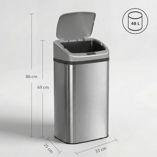HomCom Metal Coș de gunoi Deșeuri 48lt Argintiu