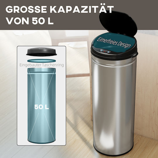HomCom Πλαστικός Κάδος Απορριμμάτων 50lt Ασημί