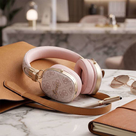 Guess 4G Metal Script Logo Ασύρματα / Ενσύρματα Over Ear Ακουστικά με 26 ώρες Λειτουργίας Ροζ