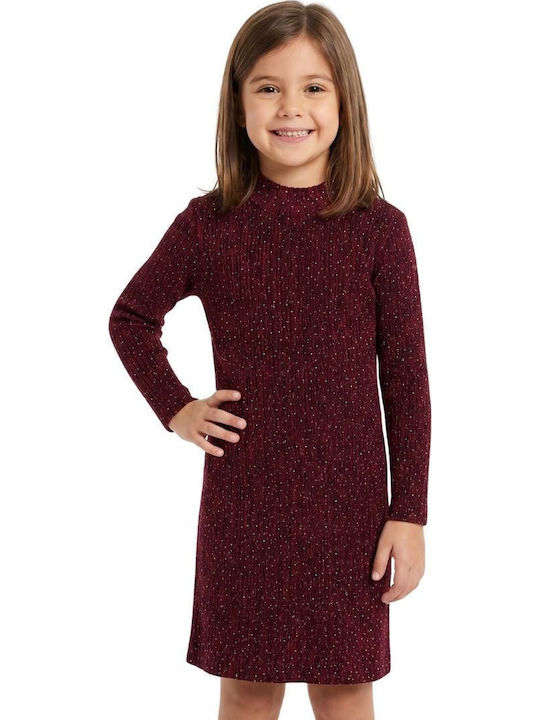 Girls Dress Long Sleeve with Sequins Set of 2 with Accessories Burgundy