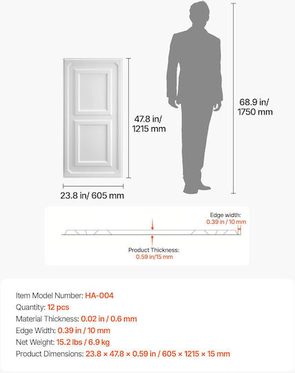 Vevor Φελιζόλ Λευκό 121.5x60.5εκ. Σετ 12τμχ