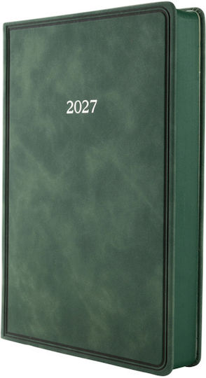 Type Center Daily Agenda A5 2027 Green Leather 14x20.5cm with Personalization