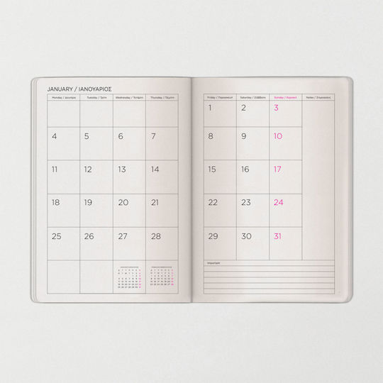 Type Center Daily Agenda B5 2027 Blue Leather 5x23.4cm (with Personalization)