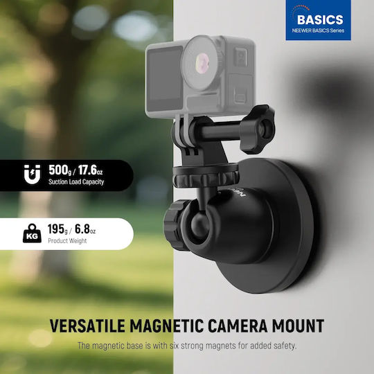 Neewer Basics Gp-101 Suport Magnetic Pentru Dslr Camere De Acțiune Cap Bilă Rotativ 360 De Grade Bază Cu 6 Magneți Protecție Din Silicon Împotriva Zgârieturilor Filet De 1/4 Inch Compatibil Gopro Insta360