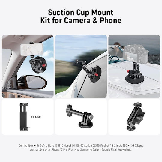 Suport Cu Ventuză Dslr 4.5 Inch Braț Magic Neewer Ca105 Pompă De Vid 60kg Suport 1/4 3/8 Filet Arri Gopro Insta360 Dji Adaptor Suport Pentru Telefon Mobil Inclus Aluminiu