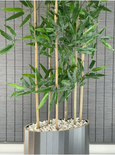 Stewehome Decorative Bamboo Tree Dense Artificial Leaves Wooden Elliptical Base Legs 35.5x20x26 Cm