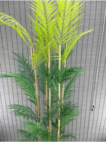 SteweHome Decorative Potted Areca Palm with Artificial Leaves Wooden Elliptical Base 6 Trunks