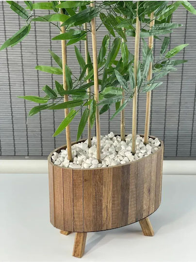 Stewehome Dekoratives Bambusbaum Mit Dichten Künstlichen Blättern Holztopf Mit Elliptischer Basis