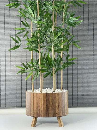 Stewehome Dekoratives Bambusbaum Mit Dichten Künstlichen Blättern Holztopf Mit Elliptischer Basis