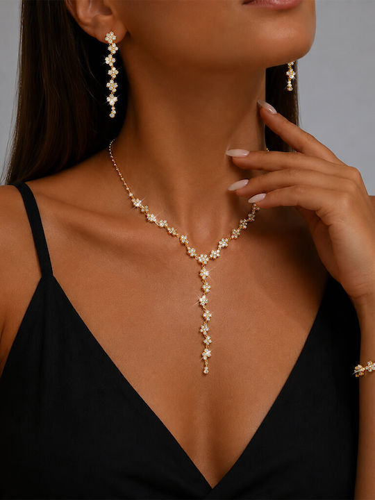 Goldfarbenes Hochzeits-Schmuckset Kristalle – Halskette Ohrringe & Armband «lumiere» Goldfarbenes Hochzeits-Schmuckset Kristalle – Halskette Ohrringe & Armband «lumiere»