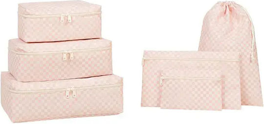 Stewehome Suitcase Organizer Set Cotton Checkered Pattern Set of 6 Pieces 32x25x25 Cm