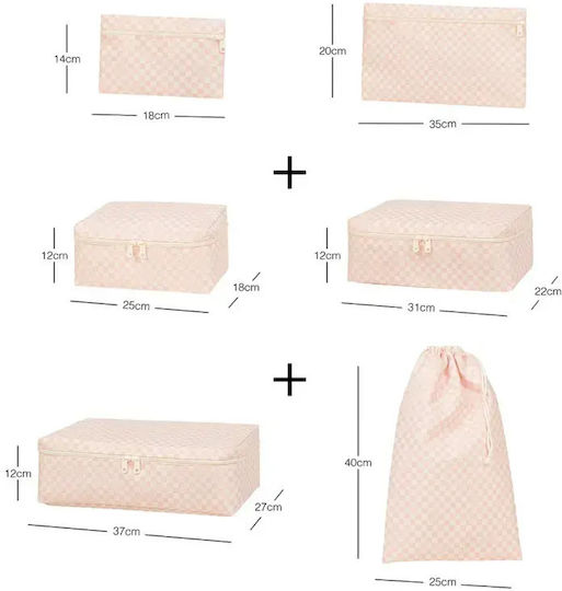 Stewehome Suitcase Organizer Set Cotton Checkered Pattern Set of 6 Pieces 32x25x25 Cm
