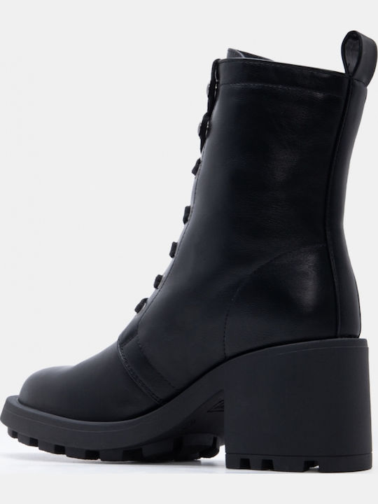 Wildleder Damen Kampfstiefel mit Mittelhohem Absatz Schwarz
