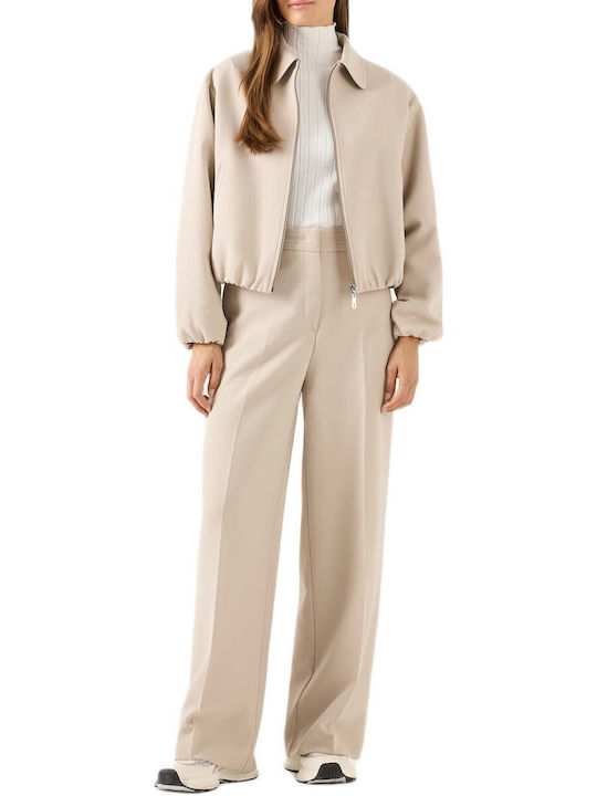 Damen Hochbund Stoffhose in Gerader Bein Stil Beige