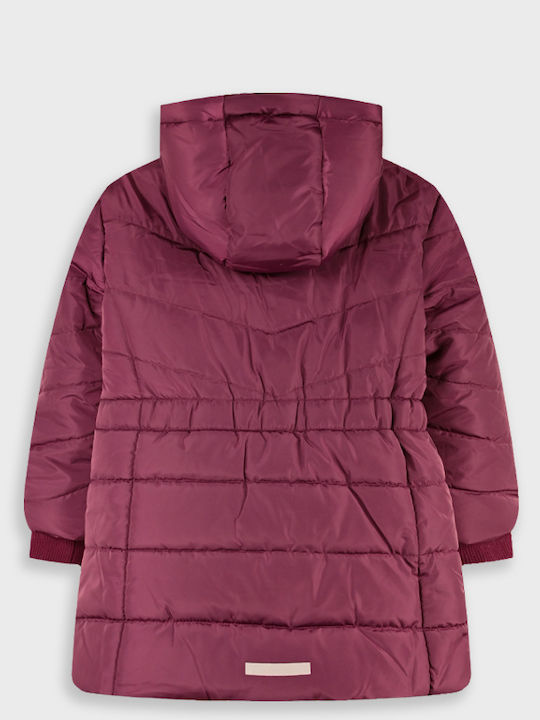 Kids Short Fur Hooded Burgundy