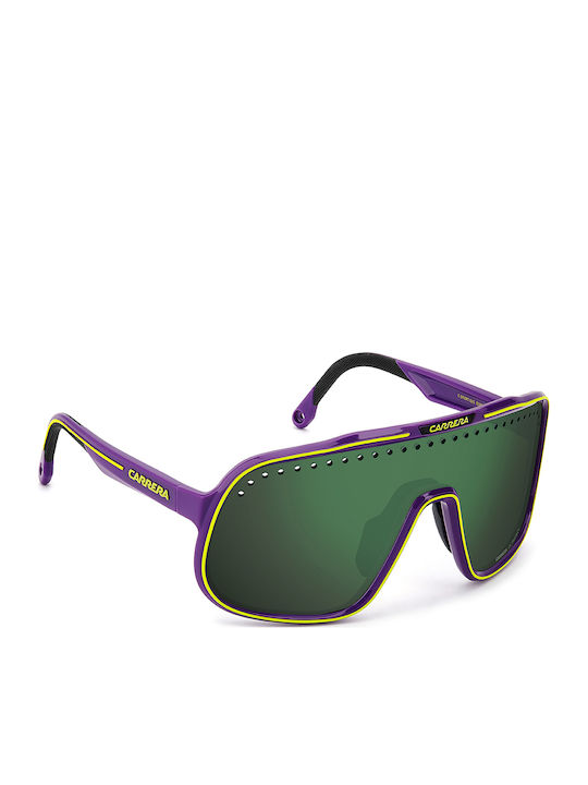 Carrera Unisex Sunglasses with Purple Horn-Rimmed Frame and Grey Mirror Lens