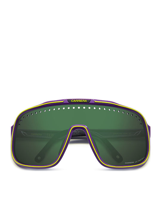 Carrera Unisex Sunglasses with Purple Horn-Rimmed Frame and Grey Mirror Lens