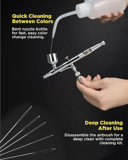 Kit Airbrush Inokraft Compresor Silențios 1/6 Cp Control Dual Pistol 3 Duze 0.2 0.3 0.5 Mm Presiune 34 Psi Sub 47 Db Furtun Suport Curățare 4 Culori Vopsire Modelare