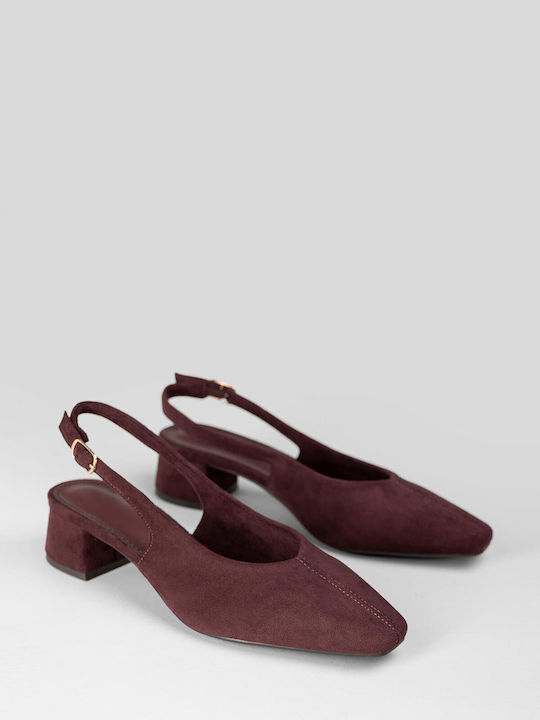 Suede Heels with Chunky Low Heel Burgundy