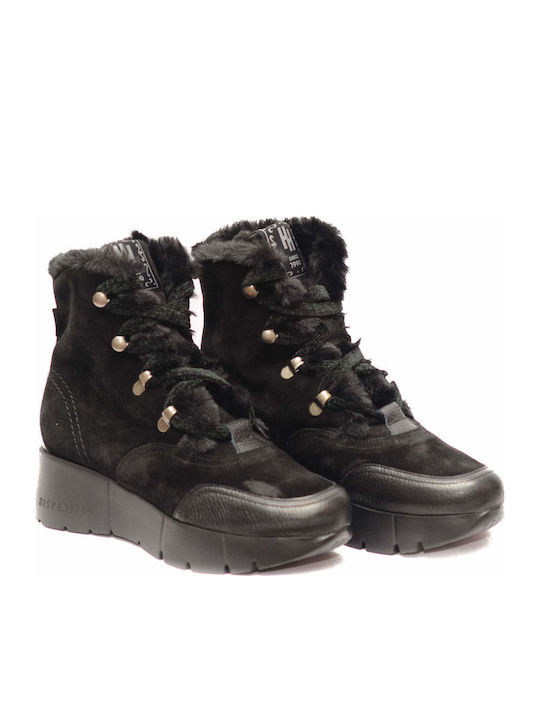 Suede Women's Ankle Boots with Mid Heel & Fur Black
