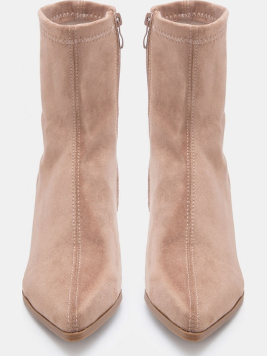 Suede Women's Ankle Boots with Medium Heel Beige