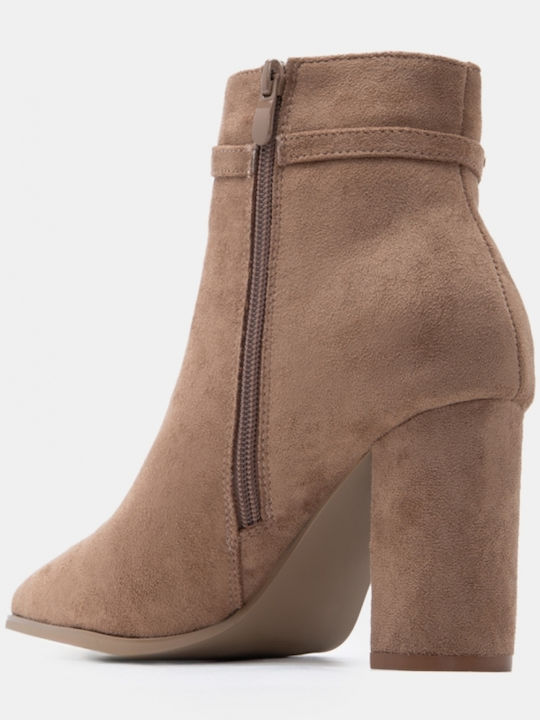 Wildleder Damen Stiefeletten Ankle Boots mit Absatz Beiges