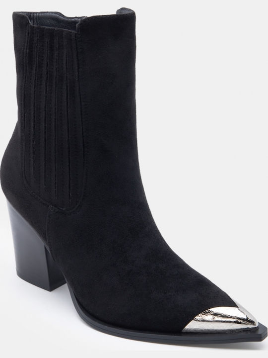 Suede Women's Ankle Boots Cowboy with High Heel Black