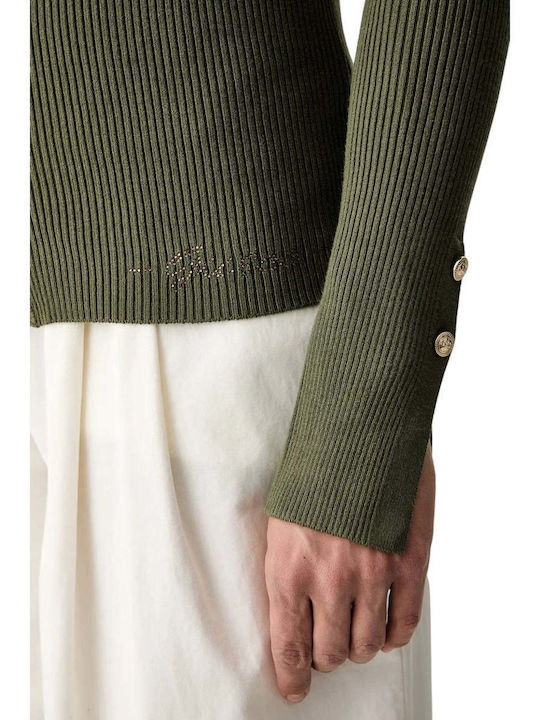 Kurze Gestrickte Damen Strickjacke mit Knöpfen Grün