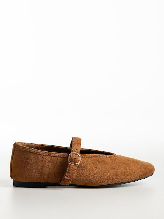Camel Suede Women's Ballerina Shoes