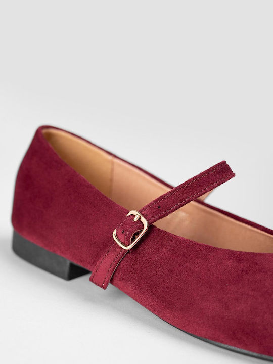 Wildleder Damen Ballerinas Spitz zulaufend Burgundisch