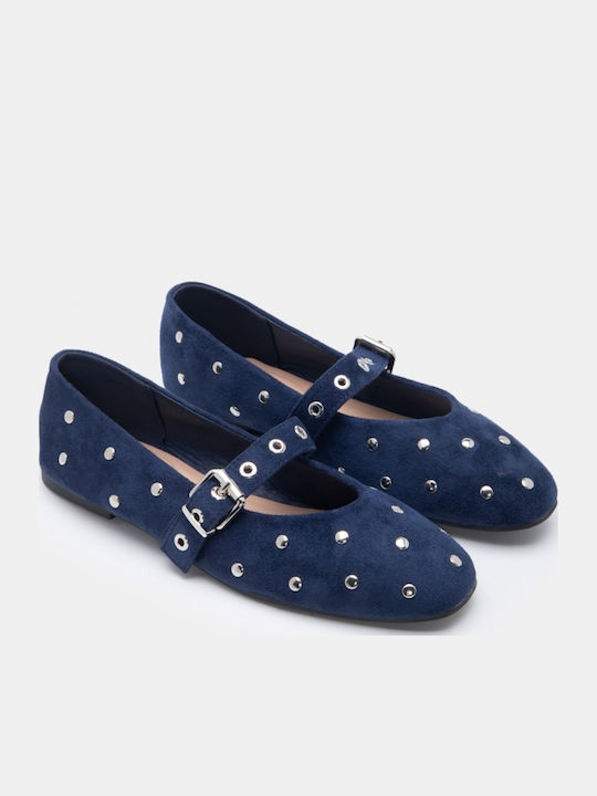 Damen Ballerinas Spitz zulaufend Blau
